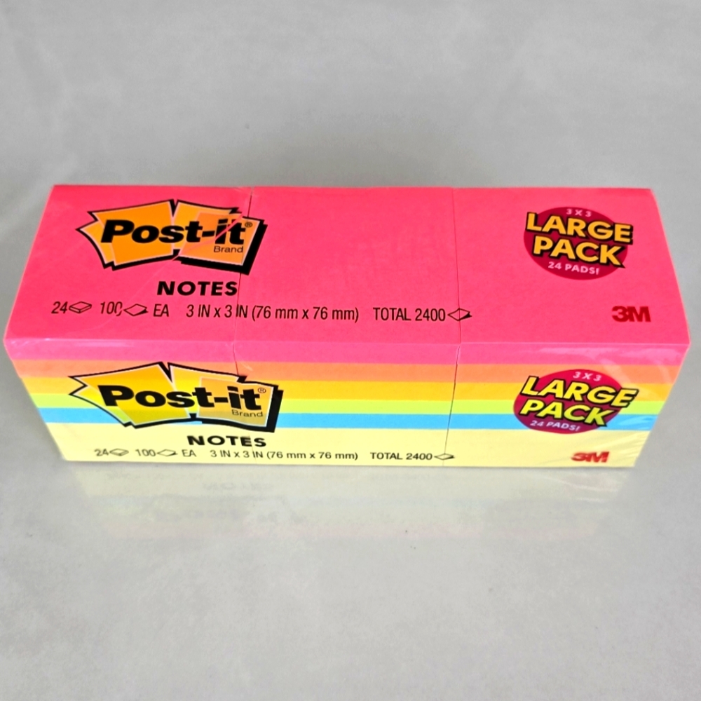 NWT Post-it Notes Large Pack Of 24 Pads - Pink, Orange, Yellow, Green And Blue